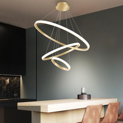 China Lighting Works Modern Living Room Dining Room Circle Rings Acrylic Aluminum Ceiling Lamp Fixture LED Ring Body Modern Pendant Lights for sale