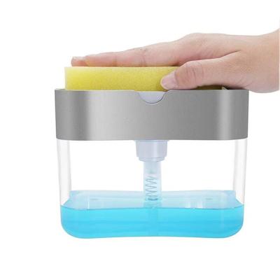 China Modern Countertop Soap Pump Dispenser Cart 2-in-1 Kitchen Dish Soap Dispenser Box with Cleaning Sponge for sale