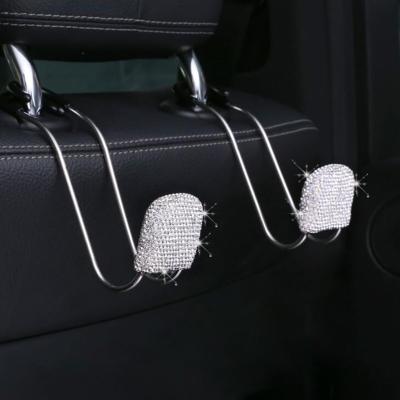 China 2pcs Bling Universal Car Headrest Hooks Back Seat Metal Universal Auto Hangers Pinch Handbag Clothes Umbrella Locks Heavy Duty Hanging Rack for sale