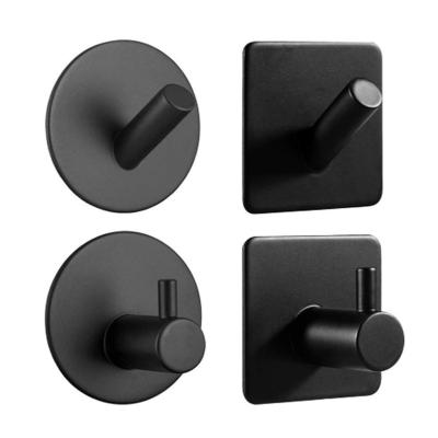 China Behind Doors/On Walls Black Wall Hooks For Clothes Stainless Steel Towel Keys Hanger Wall Mount 3M Adhesive Storage Hook Around Square Shape for sale