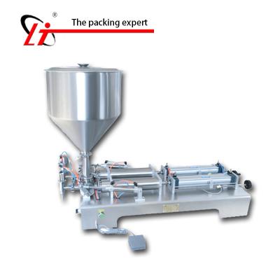 China Beverage hopper liquid or paste filling machine, pneumatic, semi filler, double heads cylinders shampoo lotion cream piston filler for sale