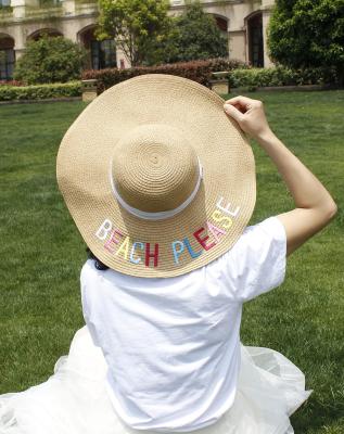 China COMMON 2020 new color letter embroidery straw hat ladies can fold sun hat beach beach hat children with big gutters for sale