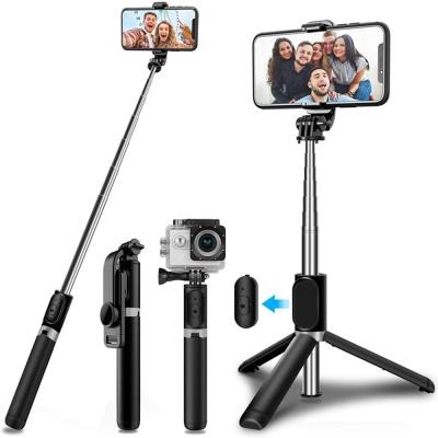 China Fold 4 in 1 Extendable Wireless Selfie Stick L02 Tripod Built-in Mobile Phone Selfie Stick with BT Remote Foldable Selfie Stick for sale