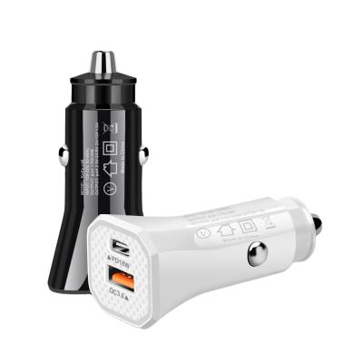 China Stereo Dual Ports Travel Car Charger Adapter 12V USB C Car Cigarette Charger PD 18W QC3.0 Charging For Mobile Phone for sale