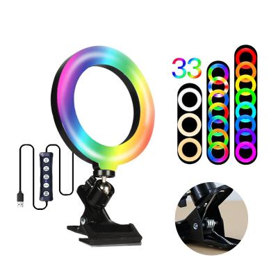 China Portable Photography 6inch Stick RGB LED Ring Light Visual Lamp Fill Light For Laptop Desk Selfie With Tripod Clip On for sale