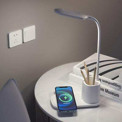 China Minimalist 10W QI LED Desk Lamp Touch Dimmable Cordless Fast Charging Flexible Eye Protect Reading Table Light Bedroom Desk Table Lamp for sale