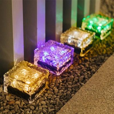 China Easily Assembled 4 LED Cube Lawn Light Outdoor Solar Glass Lawn Yard Light Garden Pathway Floor Stairs Power Lights Solar Led Night Light for sale