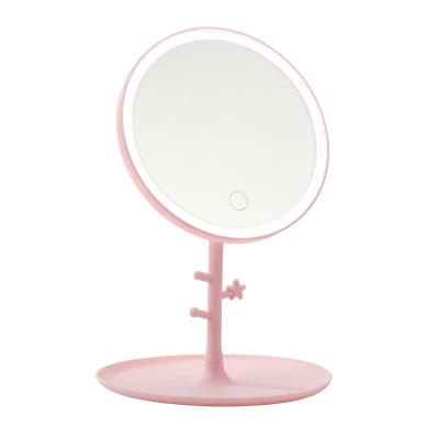 China Traditional LED Makeup Mirror with Round Makeup Light Lamp Storage Ladies Dressing Table Mirror Desktop Round Shape Mirrors Women Cosmetic Christmas Gifts for sale