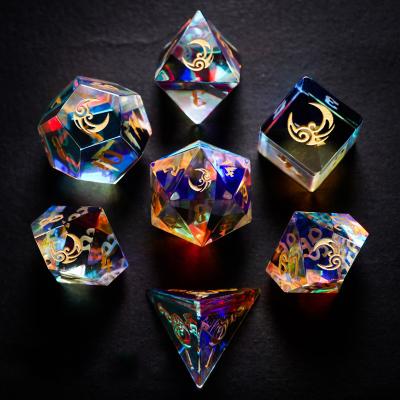 China d&d d&d rpg edge dies gem metal polyhedral transparent obsidian stone dnd gemstone semi precious stone dies set BS for sale