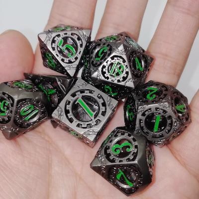 China custom wholesale cutting edge polyhedral dungeons and dragons die tray d&d RPG sex dice adult D20 D100 hollow metal DND dice set 04 for sale