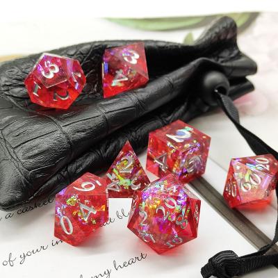 China seven pieces set wholesale custom custom logo polyhedron rune rgp role playing game gemstone dice sharp dnd clear resin dice set 202209 for sale