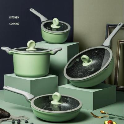 China Sustainable GREENERY DIE-CASTING SERIES non-stick cookware sets pan wok big casserole sauce pan avocado green for sale