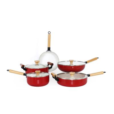 China EASTERN PRINT SERIES Red Alu Sustainable. nonstick cookware set family cookware set for sale