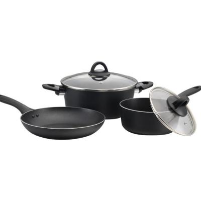 China Sustainable Pressed Cookware Non Stick Cookware Set Glass Cover for sale