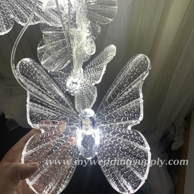 China Durable Wedding Props 10 Heads Butterfly Acrylic Chandelier Wedding Lamp Stage Decoration Hanging Decoration for sale