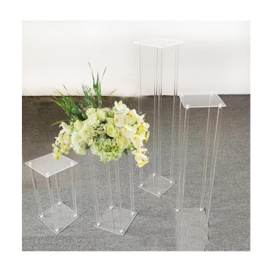 China Acrylic Outdoor Square Flower Stand Wedding Table Centerpiece Clear 40cm Tall High Quality Durable For Wedding Decoration for sale