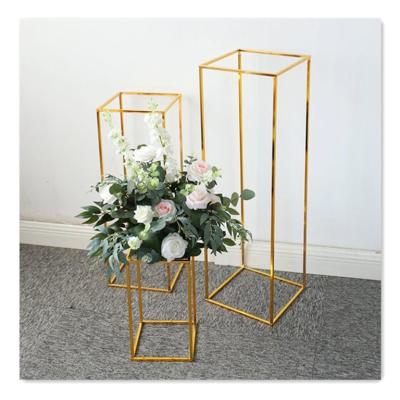 China European hot sale wedding props event rectangle view centerpieces flower stand gold pedestals creative decoration for sale