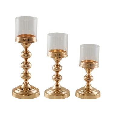 China European hot selling gold candlestick glass iron crafts candlestick wedding props home decoration candlestick ornaments on sale for sale