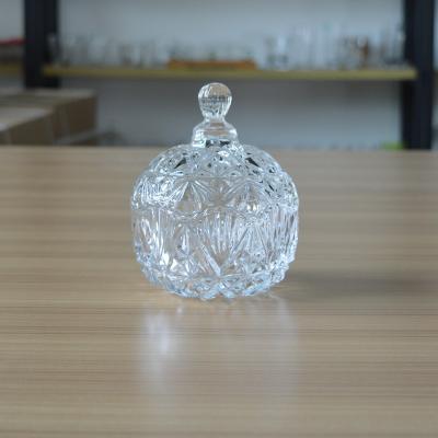 China For Containing Food Household Engraved Luxury Glass Sugar Jar Candy Jar With Lid for sale