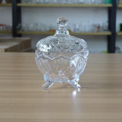 China / Household Unique Tulip Flower Etched Glass Sugar Jar With Lid for sale