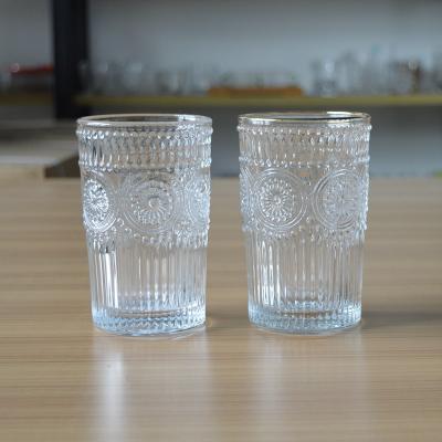 China Durable Classic Palace Sunflower Embossed Glass Tumbler Tall Long Drinkable for sale