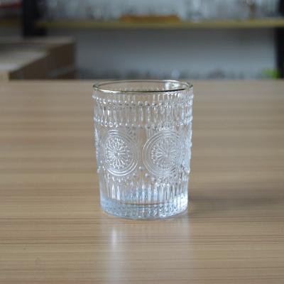 China Durable Embossed Retro Drinking Glass 10oz Tumbler For Water / Juice /milk for sale