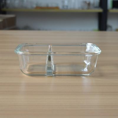 China Sustainable Hot Selling Rectangle Glass Bowl With Divider For Storage Lunch Box Glass Salad Bowl for sale