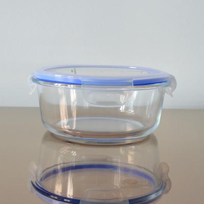 China Sustainable High Borosilicate Round Pyrex Glass Lunch Storage Bowl With PP Lid for sale