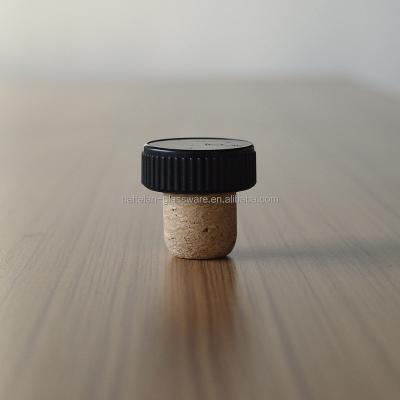 China Non Spill Customized Black Plastic Stopper With Cork Top For Glass Bottles for sale