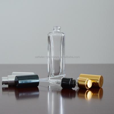 China Square High Small Glass Ball 30ml Perfume Bottle Durable With Spray Lid for sale