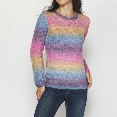 China Custom Breathable Women Crewneck Sweater Multi Color Sweater Pullover Knit Tops Color Block Sweater for sale