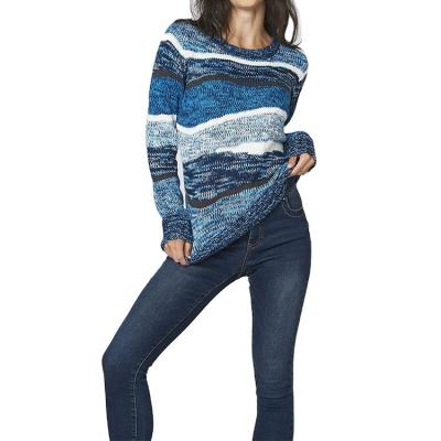 China Breathable European Style Sweater Color Block Sweater Winter Long Sleeve Warm Knitted Blue Sweater For Women for sale