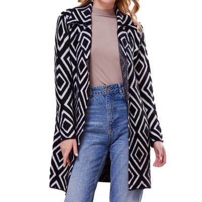 China Breathable Geometric Design Cardigan Female Warm Soft Custom Knit Plus Size Cardigans Long Sleeve Cardigan For Ladies for sale