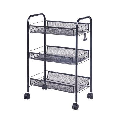 China Sustainable Home Coated Kitchen Storage 3 Tier Rolling Metal Mesh Storage Rack Kitchen Vegetable Mobile Cart for sale