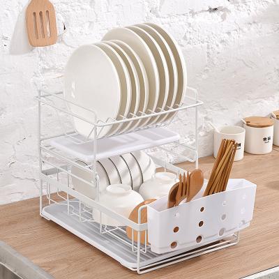 China Sustainable Kitchen 2 Layer Dish Rack Stainless Steel Kitchen Drain Rack Kitchen Desktop Storage for sale