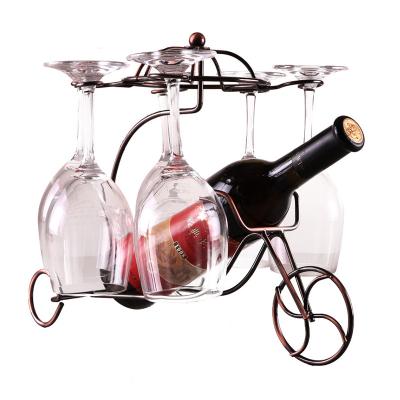 China Viable 2 in 1 Wine Racks Countertop Wine Bottle and Rack Vintage Wrought Iron Glass Wine Glass Racks for sale