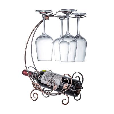 China Sustainable European Style Wrought Iron Vintage House Red Wine Hanging Rack for sale