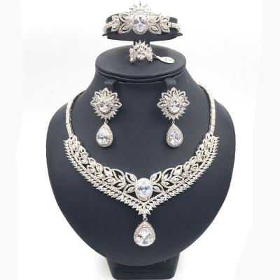 China Luxury Vintage Echsio Women Sparkle Jewelry Set Water Drop Shape Zircon Inset For Valentine's Day Gift At Bridal Party CN109 for sale