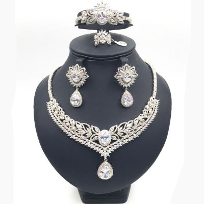 China Luxury Vintage Echsio Women Sparkle Jewelry Set Water Drop Shape Zircon Inset For Valentine's Day Gift At Bridal Party CN109 for sale