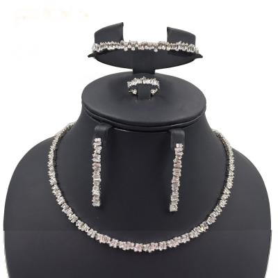 China Echsio Cute Sparkle Clear Crystal Zirconia Women Big Jewelry Set For Valentine's Day Gift 4Pcs Bridal Wedding Necklace Set CN138 for sale