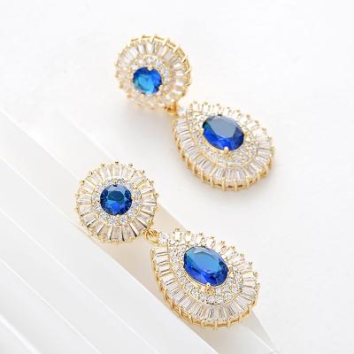 China copper & Echsio Brass Zircon Elegant Sparkle Earrings Charm Saudi Gold Jewelry Earrings For Women Custom Zircon EH625-1 for sale