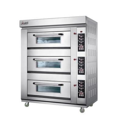 China Commercial bread bakery machine snack shop use pizza 3 deck 9 tray gas oven for bakery for sale