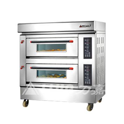 China Stainless Steel Commercial 430 Shell Bakery Double Bread Bakery Machine Use Deck Gas Oven With Steam for sale