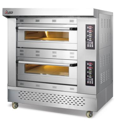 China Bread Bakery Machine Steam Operate 2 Deck Commercial Bread Pizza Baking Electric Oven With Electronic Control Panel for sale