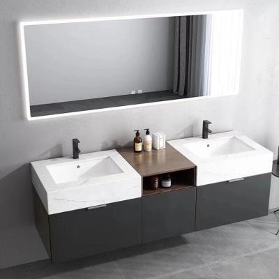 China New LED Environmental Friendly Wall Mounted Mirror Melamine Ceramic Sink Bathroom Furniture for sale