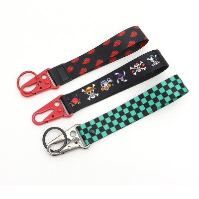 China For Promotional Souvenir Gifts Bulk Leather Blanks Round Eagle Hook Metal Carabiner Short Red Silver Lanyard Custom Logo Sublimation Keychains for sale