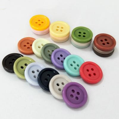 China Dry Cleaning Quality Ensured Eco-friendly 4 Holes Sewing Garments Coating Round Resin Buttons for sale