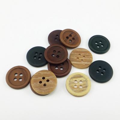 China Dry Cleaning Fashion Fake Wood Buttons Winter Shirt Round Four Holes Large Wholesale Cut Out Small Fake Wood Resin Imitation Buttons for sale