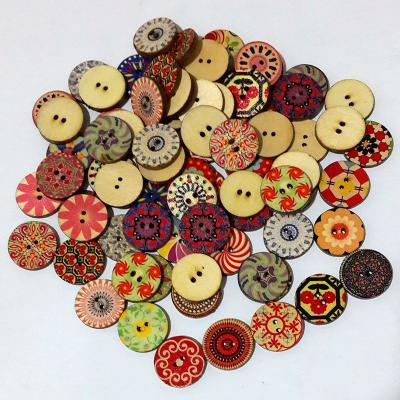 China Exquisite Dry Cleaning Workmanship 2 Hole Carved Wooden Button Mixed Colored Flat Fancy Buttons for sale