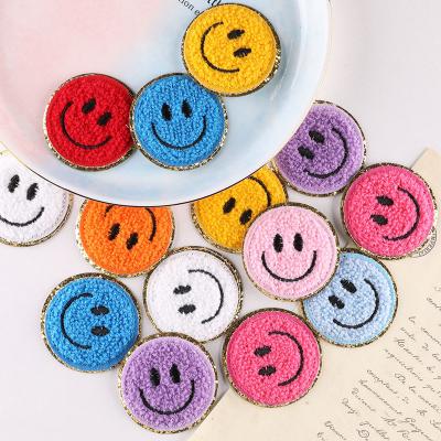 China Workable Smile Face Repair Alphabet Sewing Appliques Clothing Custom Patches Iron Chenille Patches Embroidery for sale